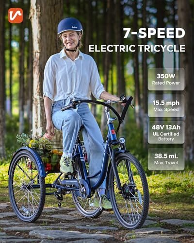 Electric Trike, 7 Speed, 48V 13Ah Battery, Front Suspension, 350W Motor, 24 26 inch Dual Chain W61499