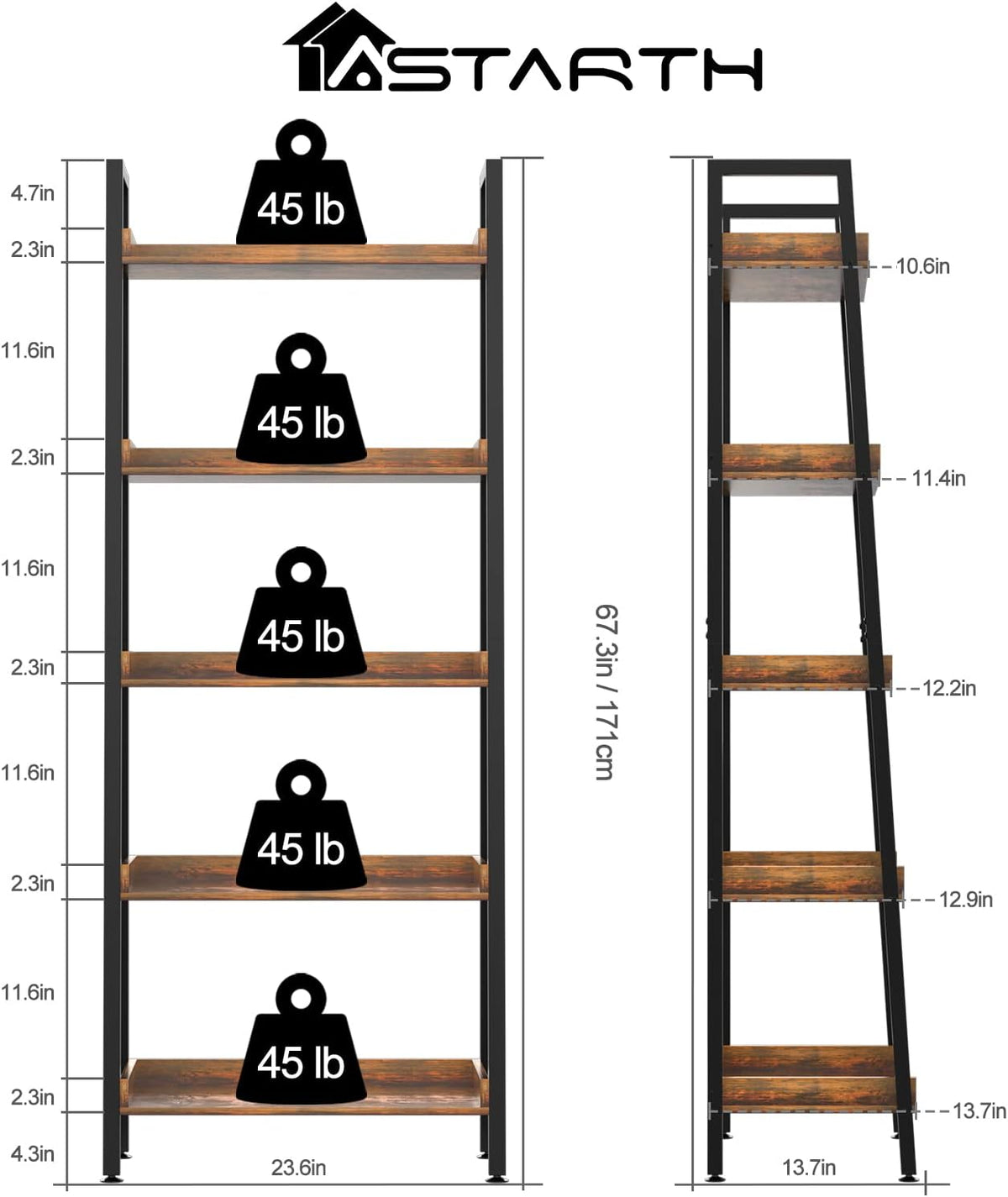Adjustable Wood and Metal Bookshelf Q9510
