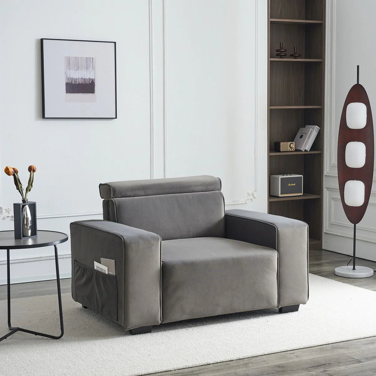 Brown Single Sofa with Side Pockets R734245