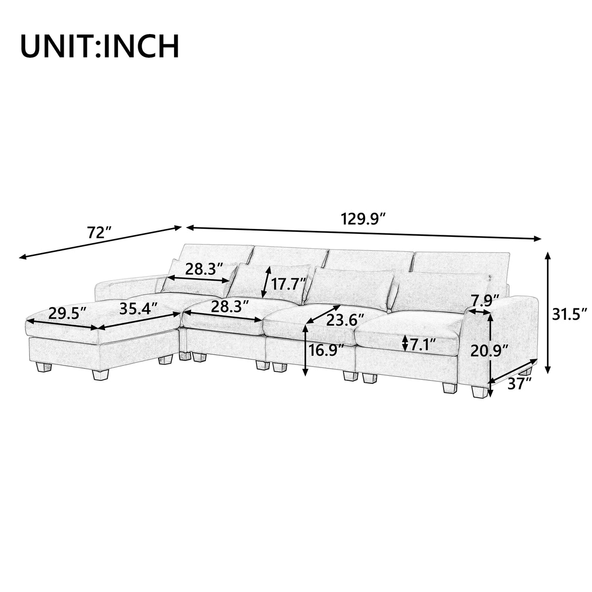 Modern L-Shape Feather Filled Sectional Sofa with Reversible Chaise Z59464