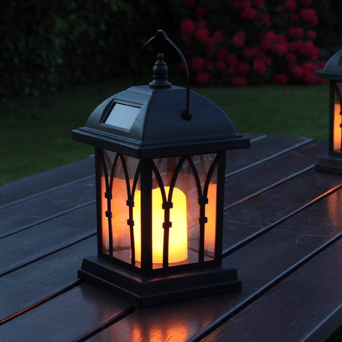 Solar Powered Amber LED Candle Lantern C836