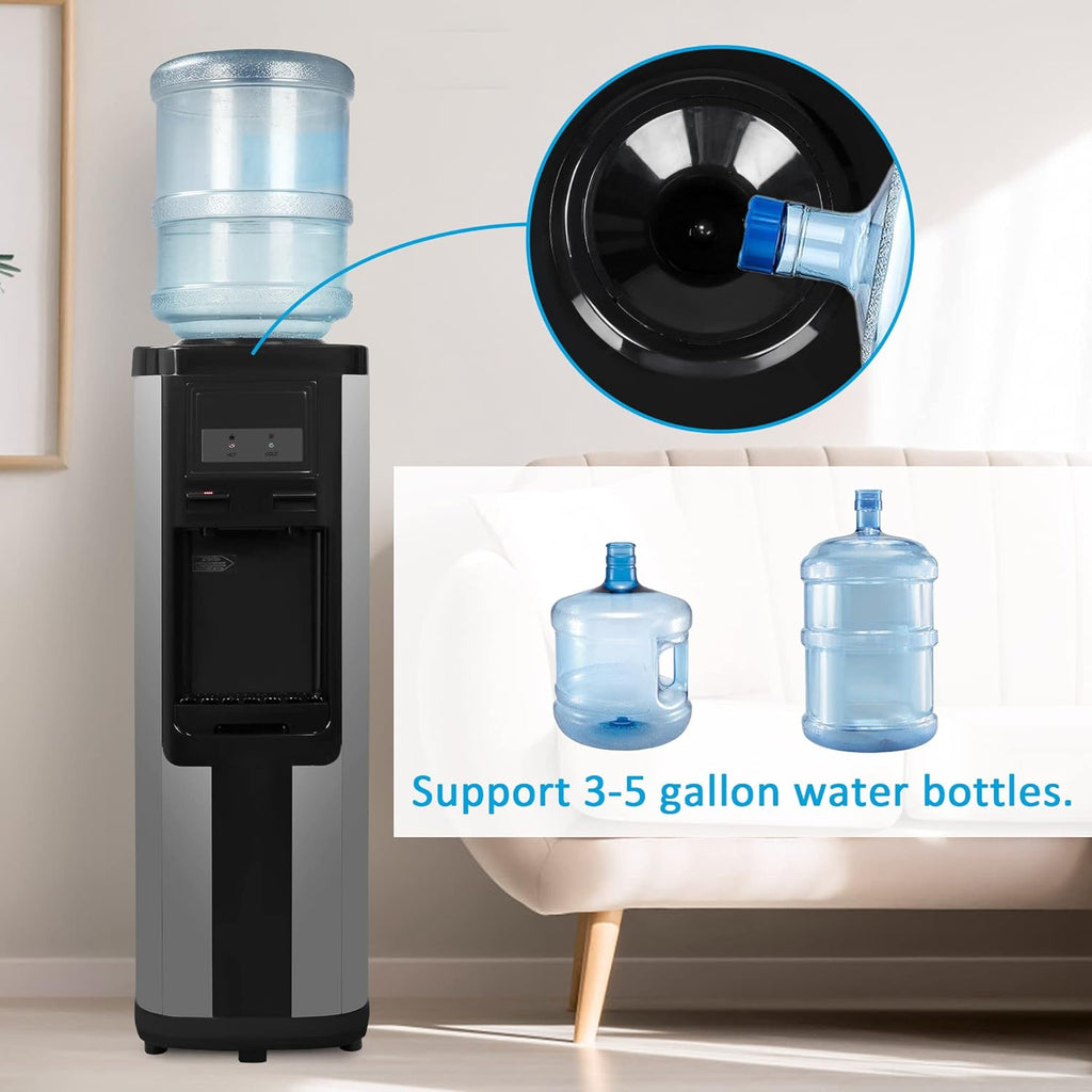 Black Stainless Steel Top Loading Water Cooler Dispenser for 3 & 5 Gallon Bottles D2457