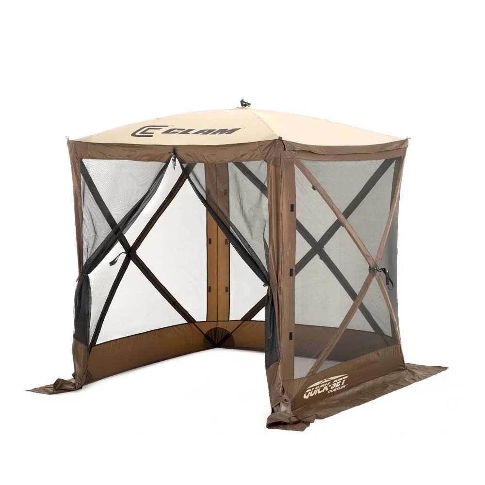 Used Brown Portable Camping Gazebo Canopy Shelter V9986