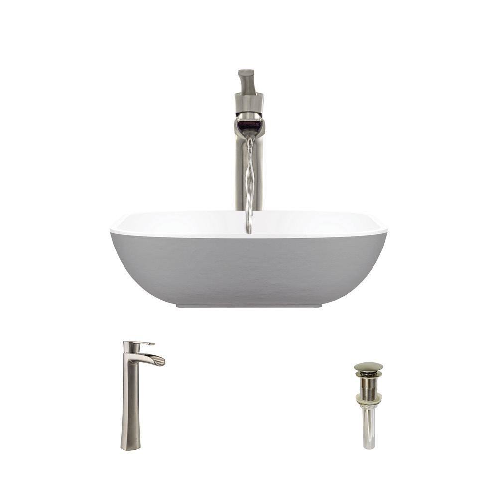 Square Vessel Sink with Brushed Nickel Pop-Up Drain L74591
