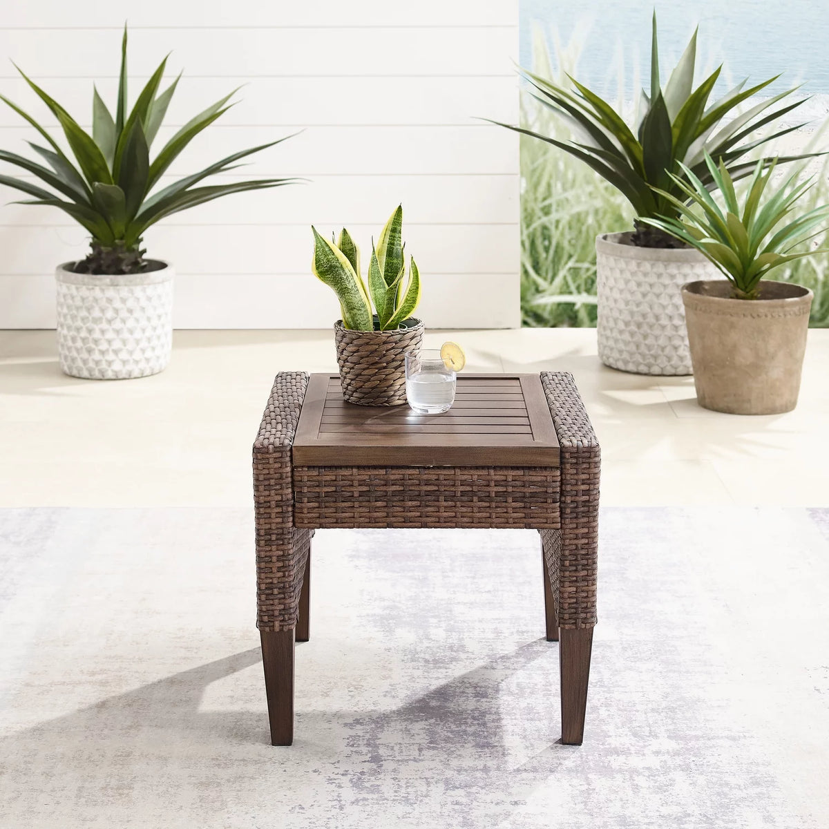 Brown Wicker Side Table Y36501