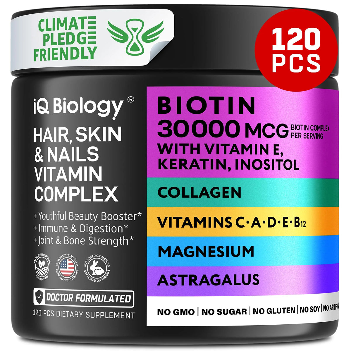 Biotin Vitamins for Hair Skin and Nails with Keratin Collagen 120PCS R841