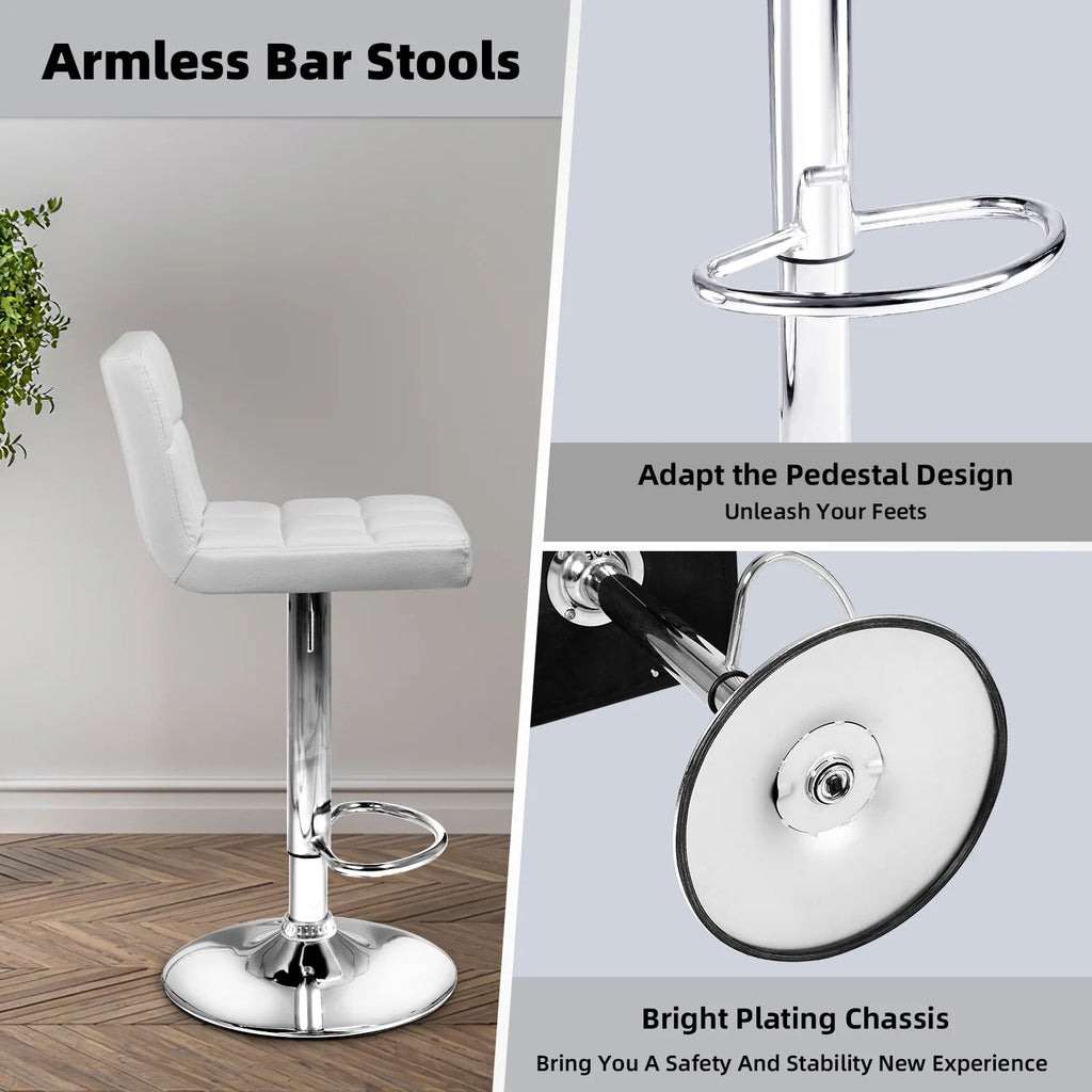 White PU Leather Height Adjustable Swivel Bar Stools Set of 2 E5574