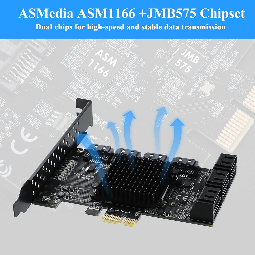PCIE 1X 10 Ports 6 Gbps SATA 3.0 Expansion Card with Low Profile Bracket and 10 SATA Cables M964