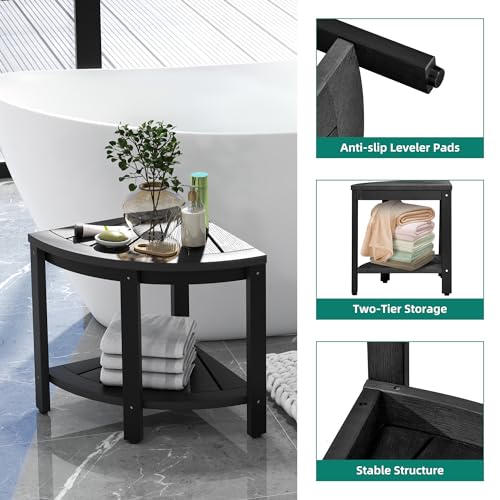 Black Poly Lumber Corner Shower Bench with Storage Shelf M872687
