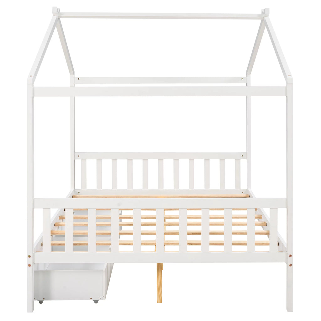 White Full Size Platform Bed with Two Drawers N576589