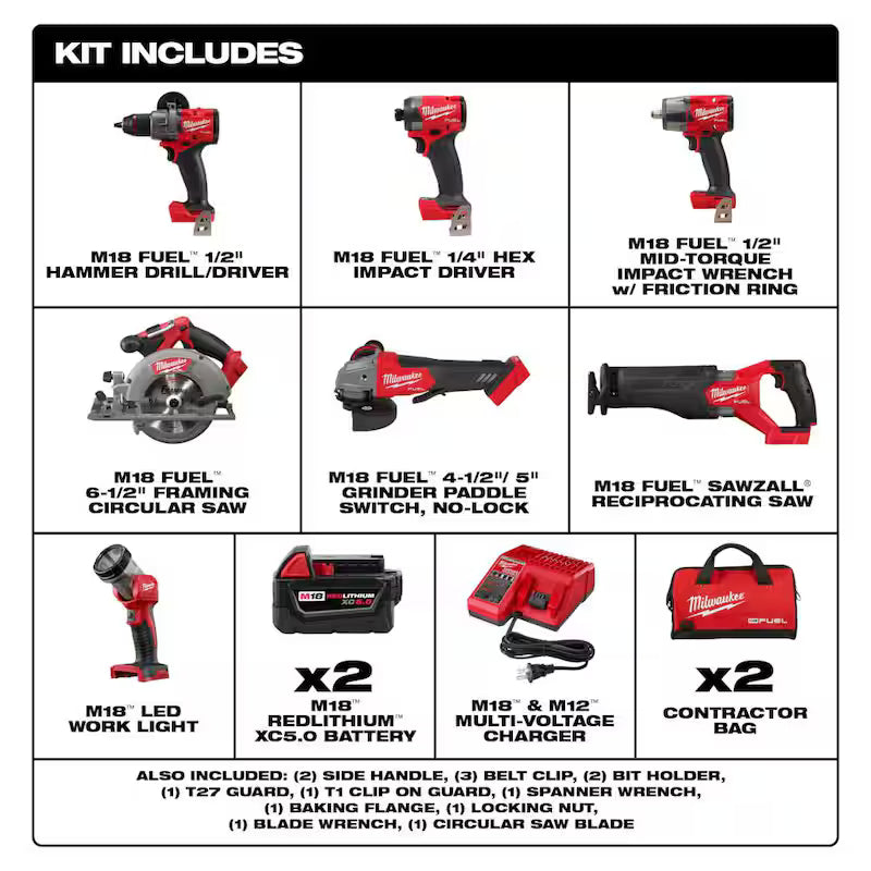 18V Lithium-Ion Brushless Cordless Combo Kit with 5.0 Ah Batteries 7-Tool & Cordless Blower R457