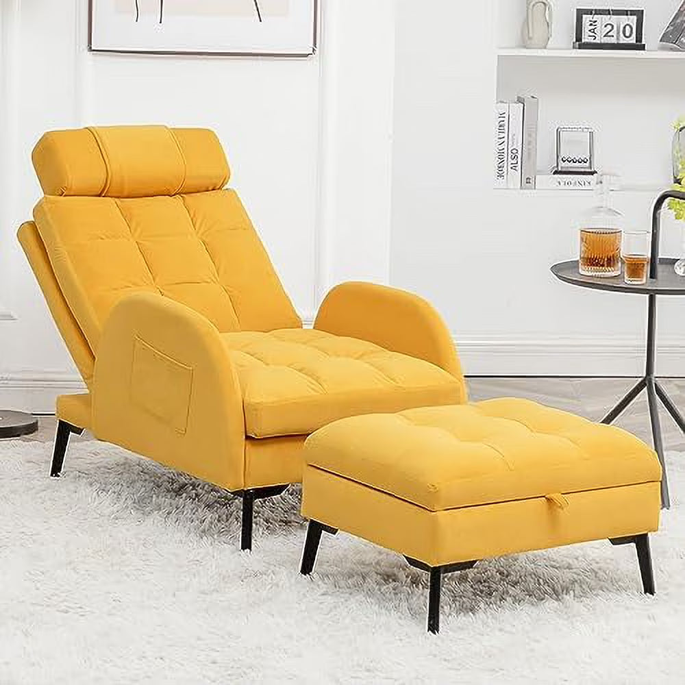 Yellow Velvet Accent Chair with Ottoman G917077
