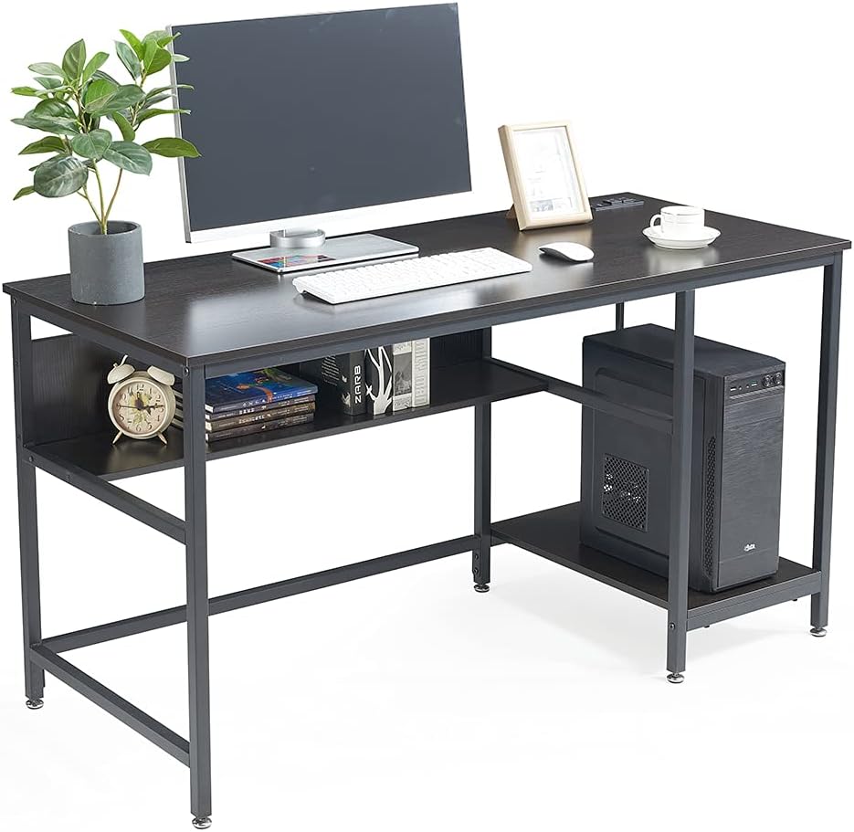 Rustic Brown 55 Inch Computer Desk with Power Outlet and Storage Shelves P1383