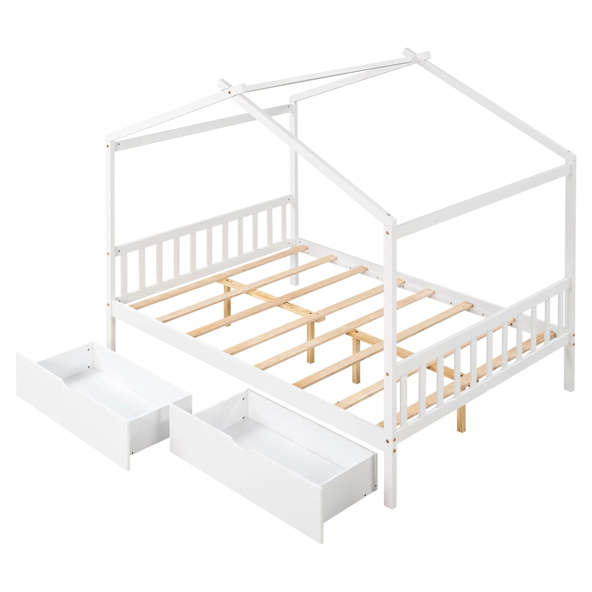 White Full Size Platform Bed with Two Drawers N576589