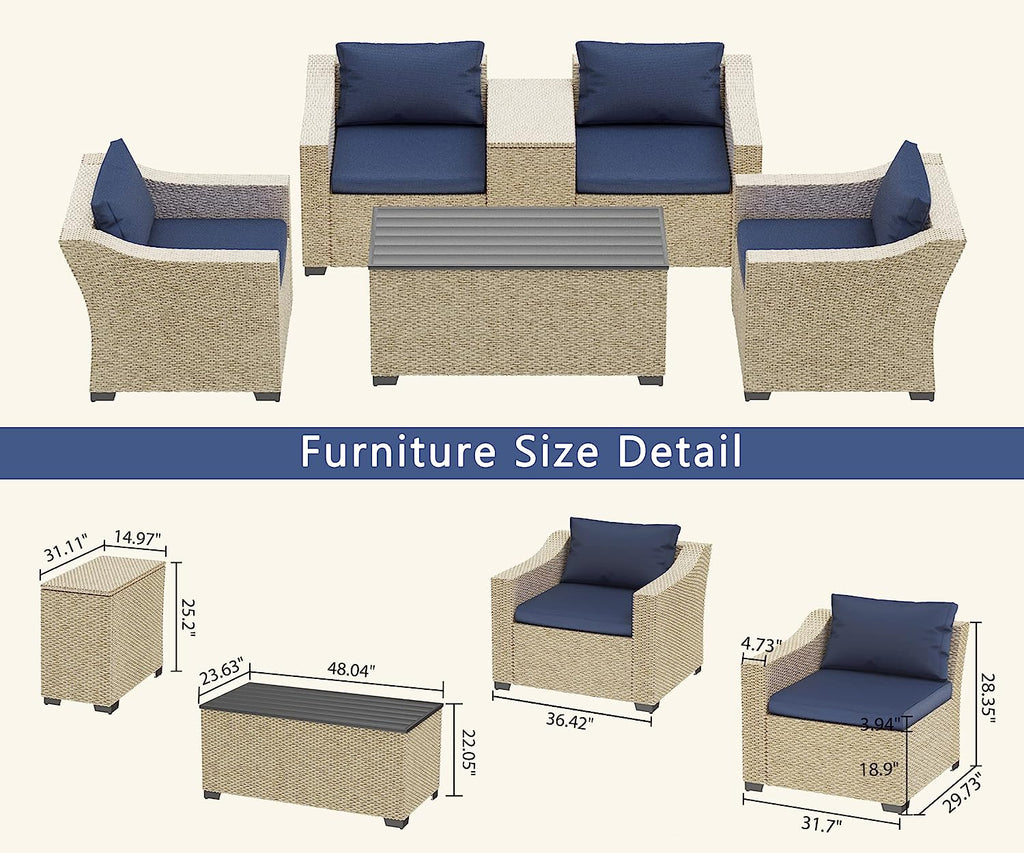 6 Piece Modular Outdoor Wicker Patio Conversation Sofa Set F77076