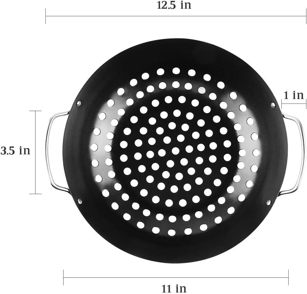 Round Grill Wok with Handle BBQ Accessory E563