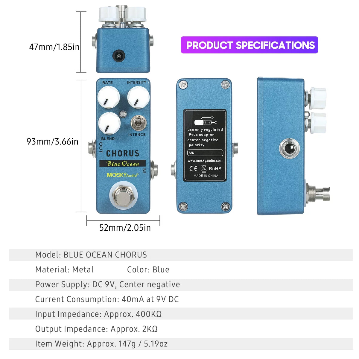 Blue Ocean Chorus Guitar Effect Pedal K120585