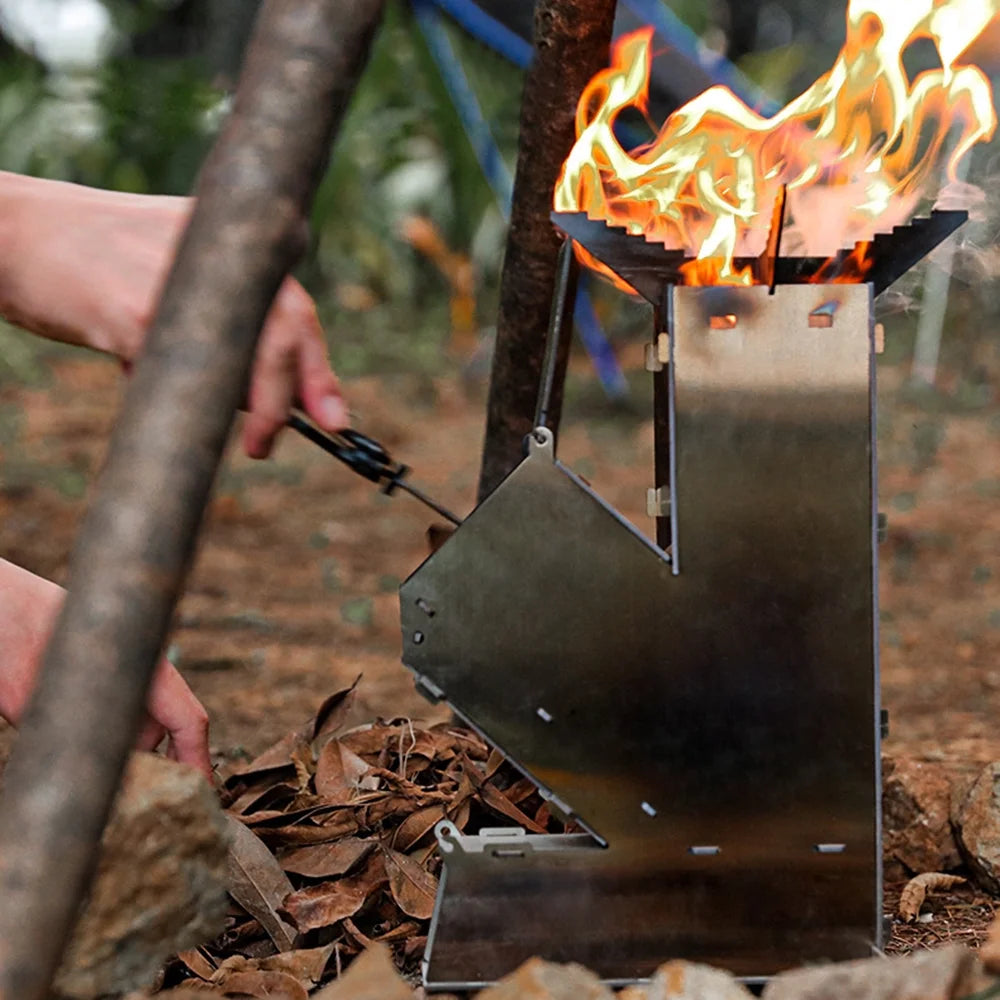 Outdoor Collapsible Wood Burning Detachable Portable Stainless Steel Rocket Camp Tent N797414