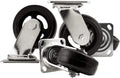 Heavy Duty 5 Inch Rubber Caster Wheel with Swiveling Top Plate, Black/Chrome, Pack of 2 K37438