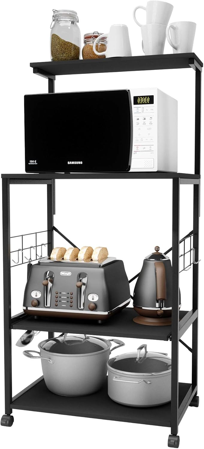 4 Tier Kitchen Utility Storage Shelf Cart on Wheels with Side Hooks (Gray) H78328