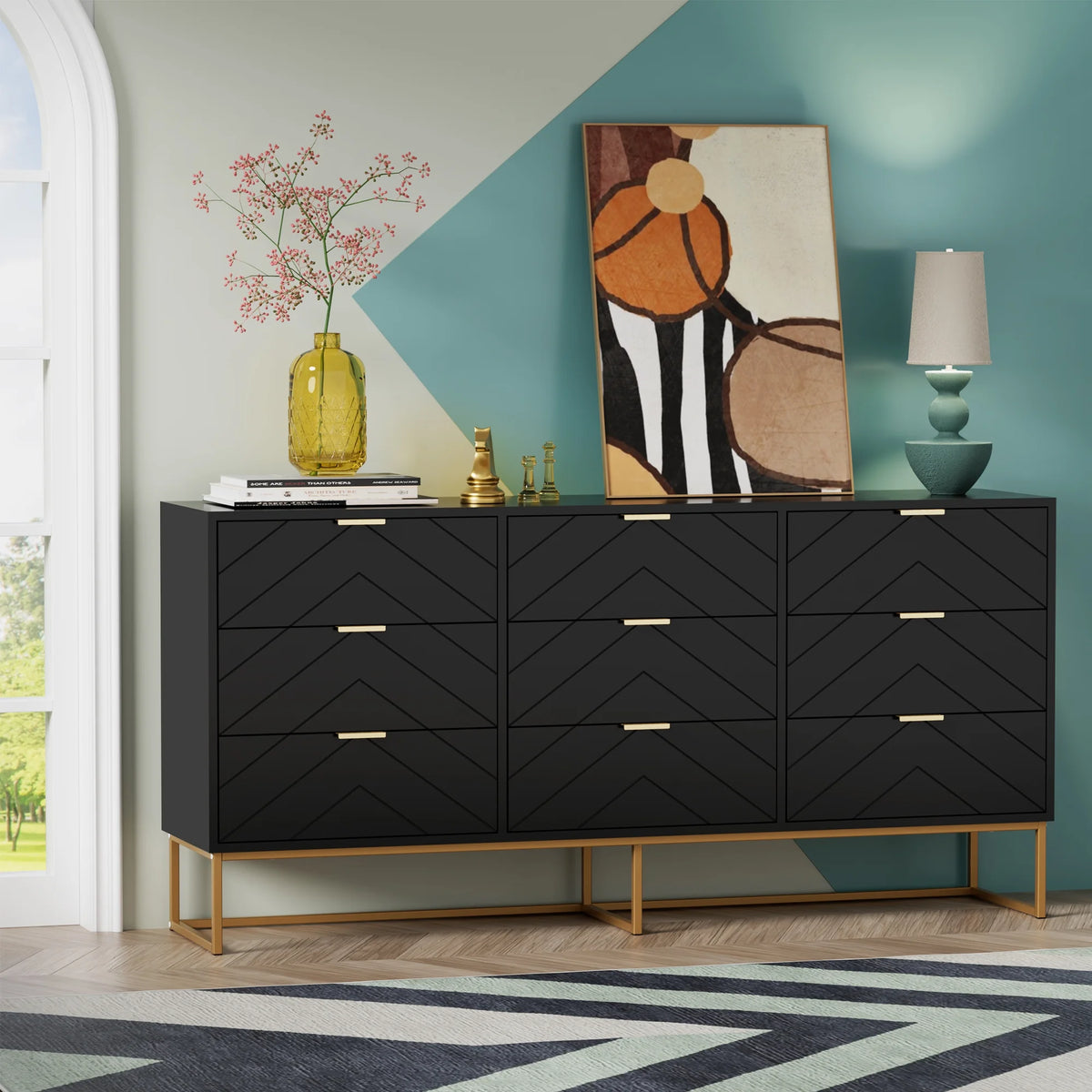 White 9 Drawer Wood Dresser B5010