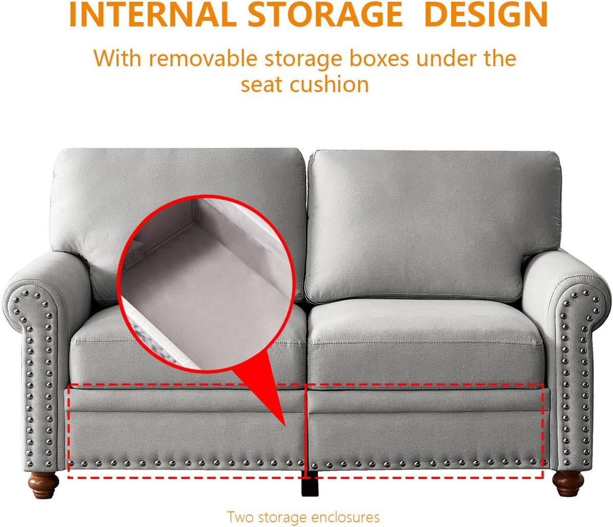 Grey 3 Pcs Sofa Set with Storage O987682