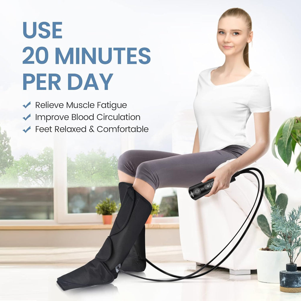 Leg Massager with Air Compression and Heat, Foot and Calf Massage Machine with Hand-held Controller O852