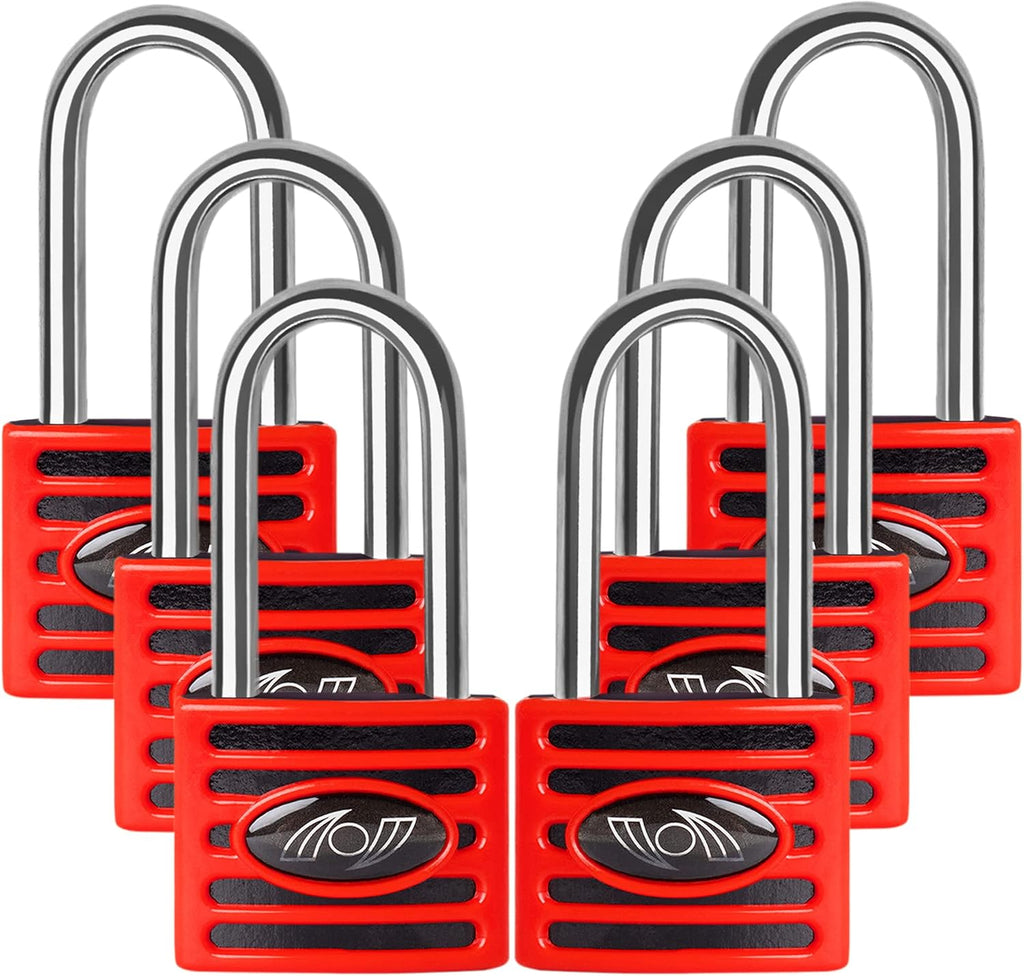 2.5 Inch Long Shackle Keyed Alike Padlocks 6 Pack Red Z47989
