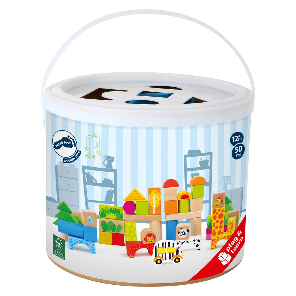 50 Piece Wooden Blocks Zoo Theme Playset O59449