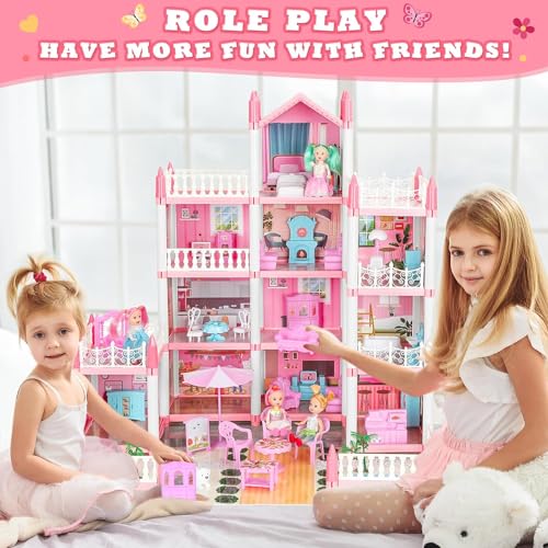 4-Story 11 Rooms Dollhouse with 4 Dolls and Furniture Set Z1606
