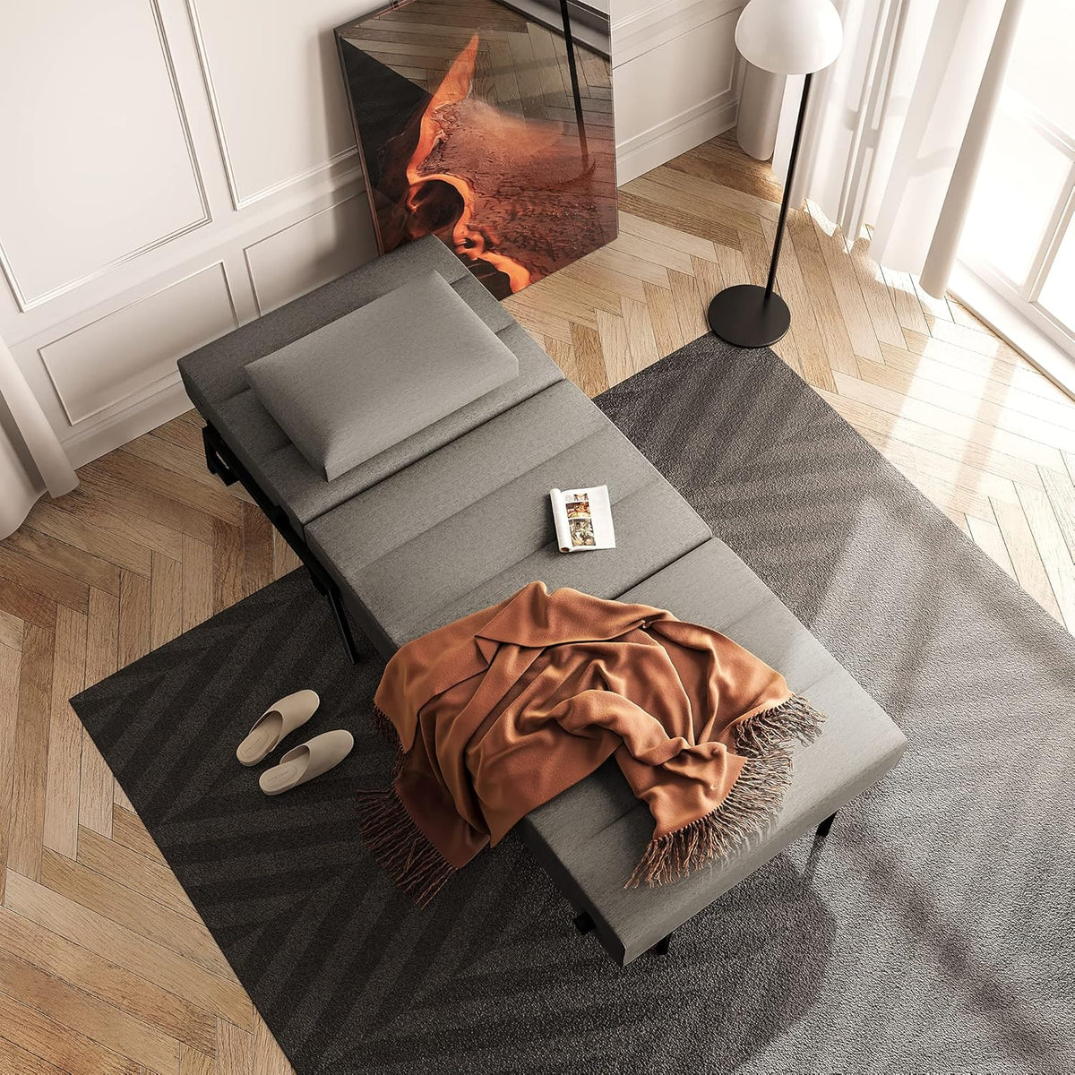 Light Gray Linen Convertible Sofa Bed D5875