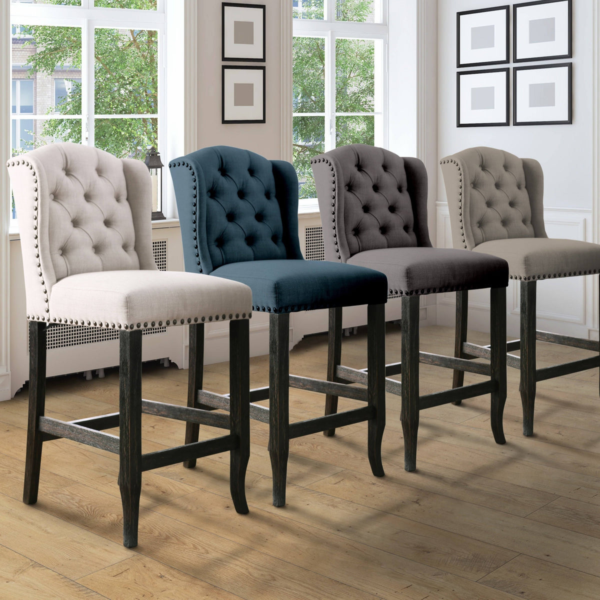 Dark Blue Counter Height Stool Set of 2 I4245