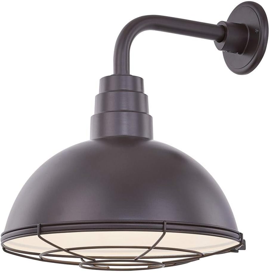Bronze Gooseneck Barn Light with 14 Caged Dome Shade P74749
