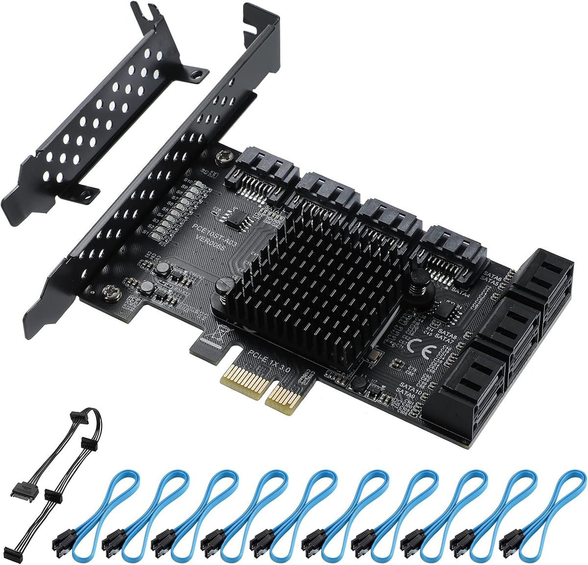 PCIE 1X 10 Ports 6 Gbps SATA 3.0 Expansion Card with Low Profile Bracket and 10 SATA Cables M964