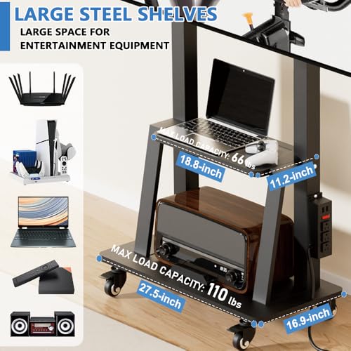 Black Rolling TV Stand with Power Outlet, Height Adjustable for 32-75 inch TV Z35246