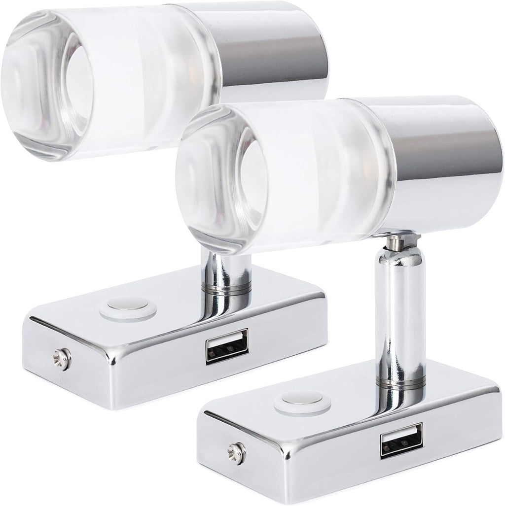 12V LED RV Interior Reading Light 3W with USB Port Dimmable Touch Switch Warm Two Pack R63492