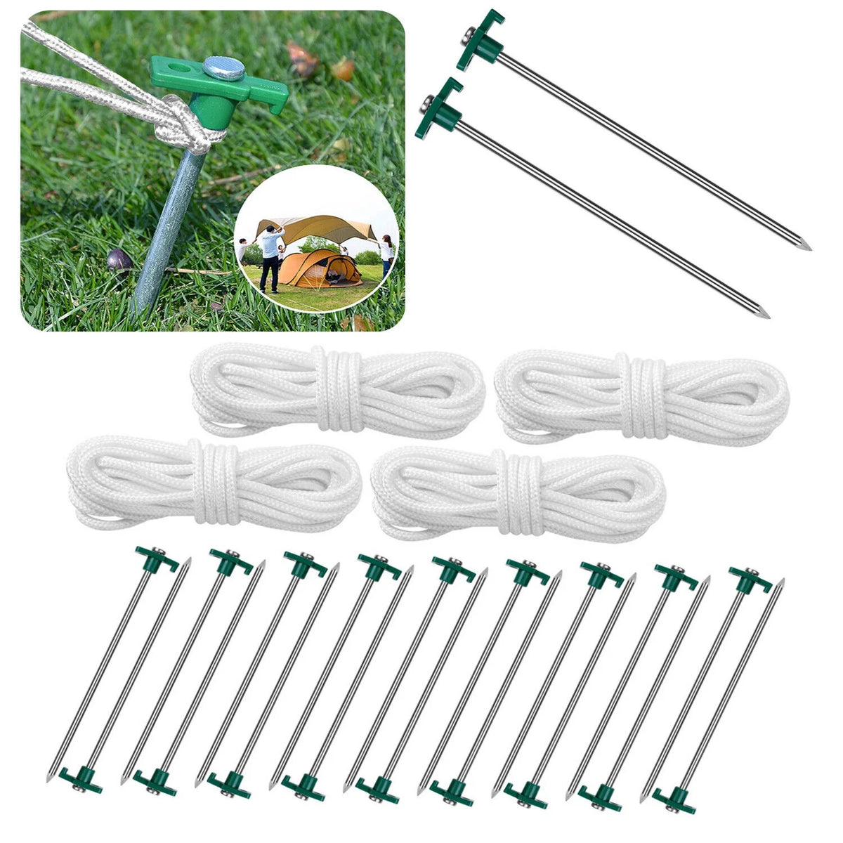 20 PCS Heavy Duty Tent Pegs and Ropes Set S6504