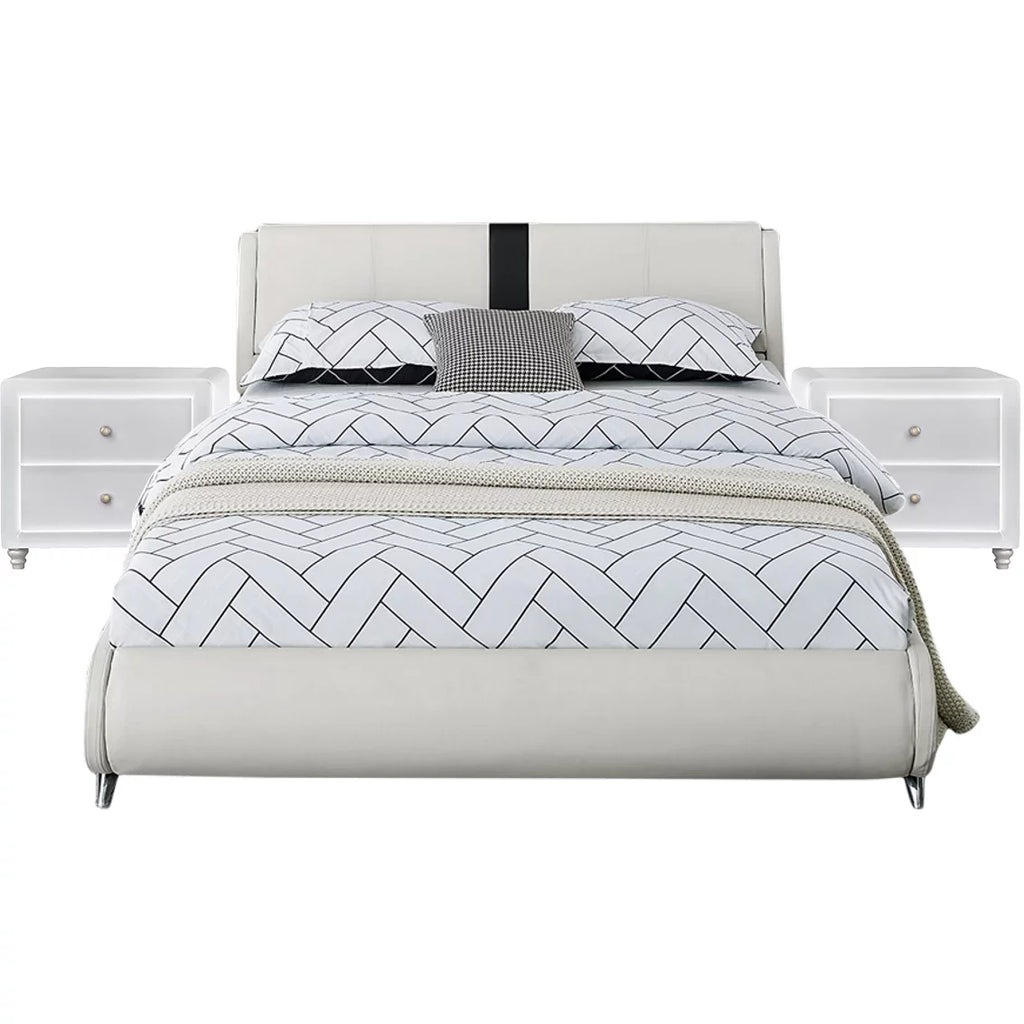 Queen White Platform Bedroom Set with Striped Headboard K161