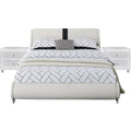 Queen White Platform Bedroom Set with Striped Headboard K161