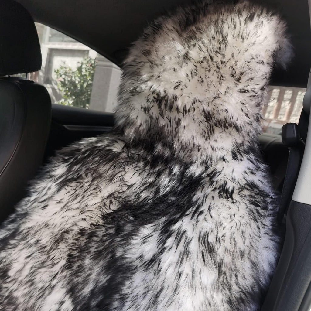 Genuine Australian Sheepskin Car Seat Cover, 1pc - White/Black L342495