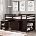White Solid Wood Twin-Size Low Loft Bed Frame with Ladder and Desk S8898