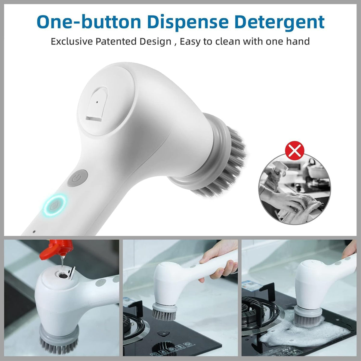 Cordless Electric Cleaning Brush with 4 Replaceable Brush Heads P713127