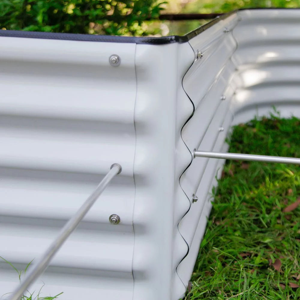 17" Tall L-Shaped Modular Corrugated Metal Raised Garden Beds Grey U839371