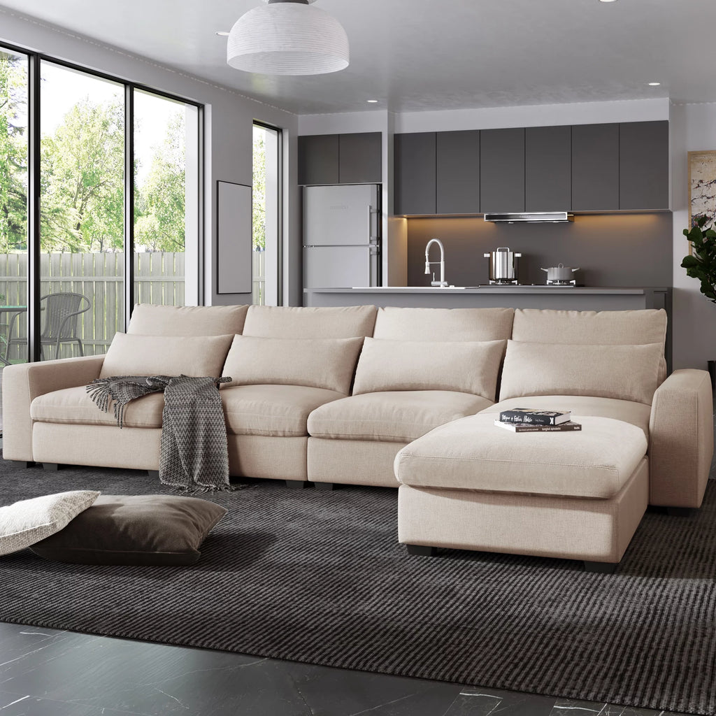 Modern L-Shape Feather Filled Sectional Sofa with Reversible Chaise Z59464