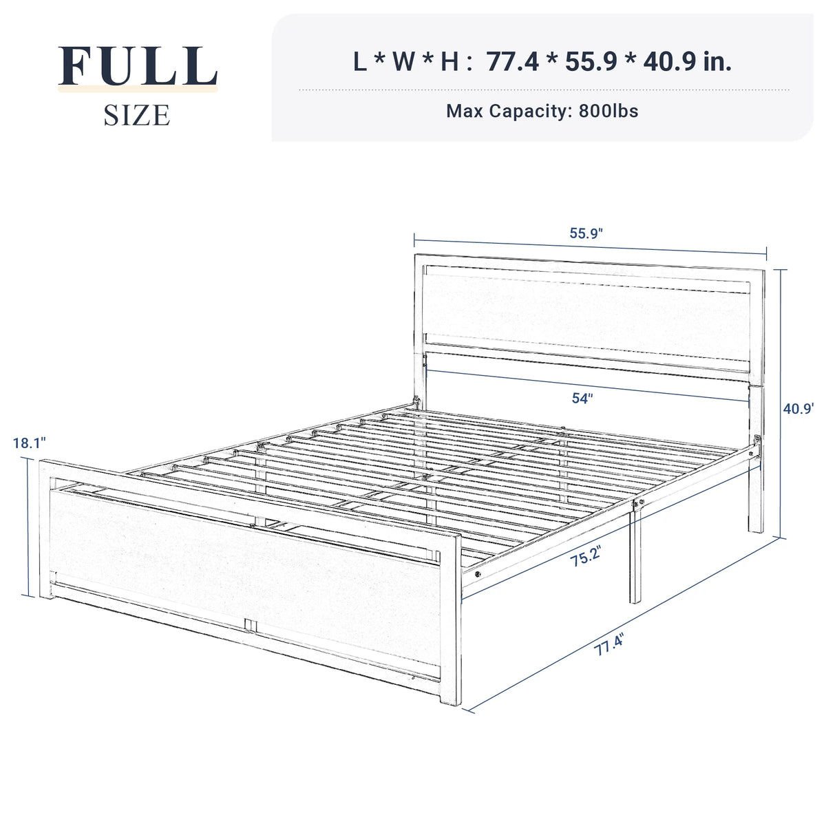 Queen Size Metal Platform Bed Frame with Wooden Headboard Footboard C5418