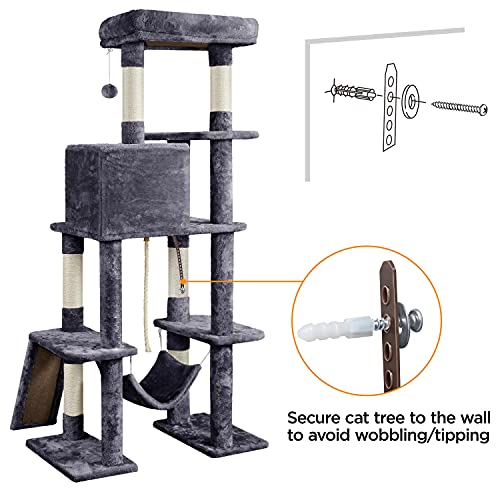 Black 63in Multi-Level Cat Tree with Sisal-Covered Scratching Posts Y891928