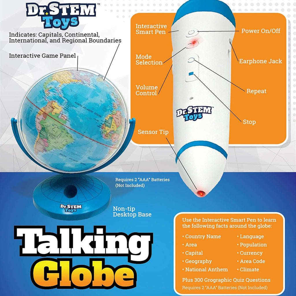 9 Inch Talking World Globe with Stylus Pen and Stand W972818