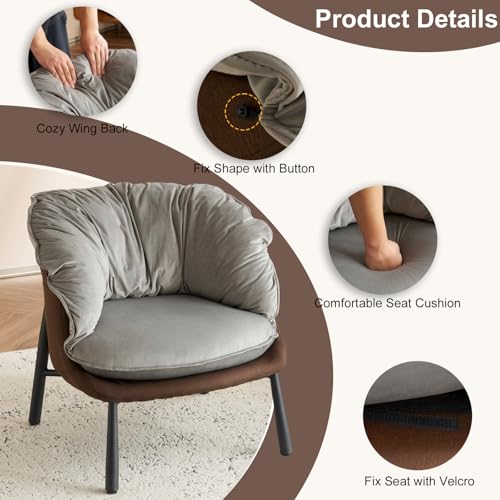 Black & Gray Velvet Barrel Chair with Metal Legs P55193