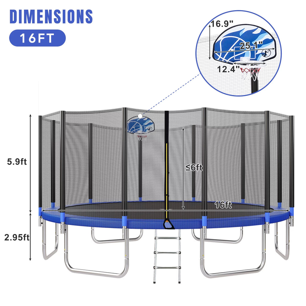 16FT Trampoline with Enclosure, Ladder, Basketball Hoop X1262