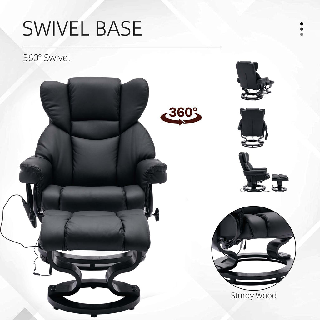 Black PU Massage Recliner Office Chair with Ottoman I468